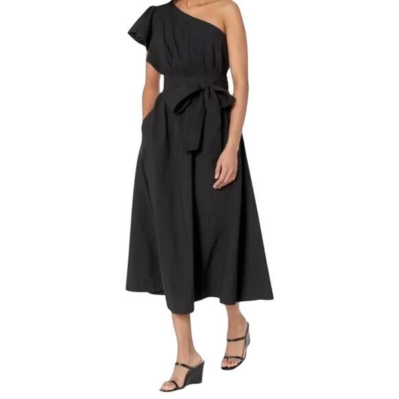 Madewell dress Brooke Midi One-Shoulder Tie Waist Cotton black size 22W - Picture 1 of 7